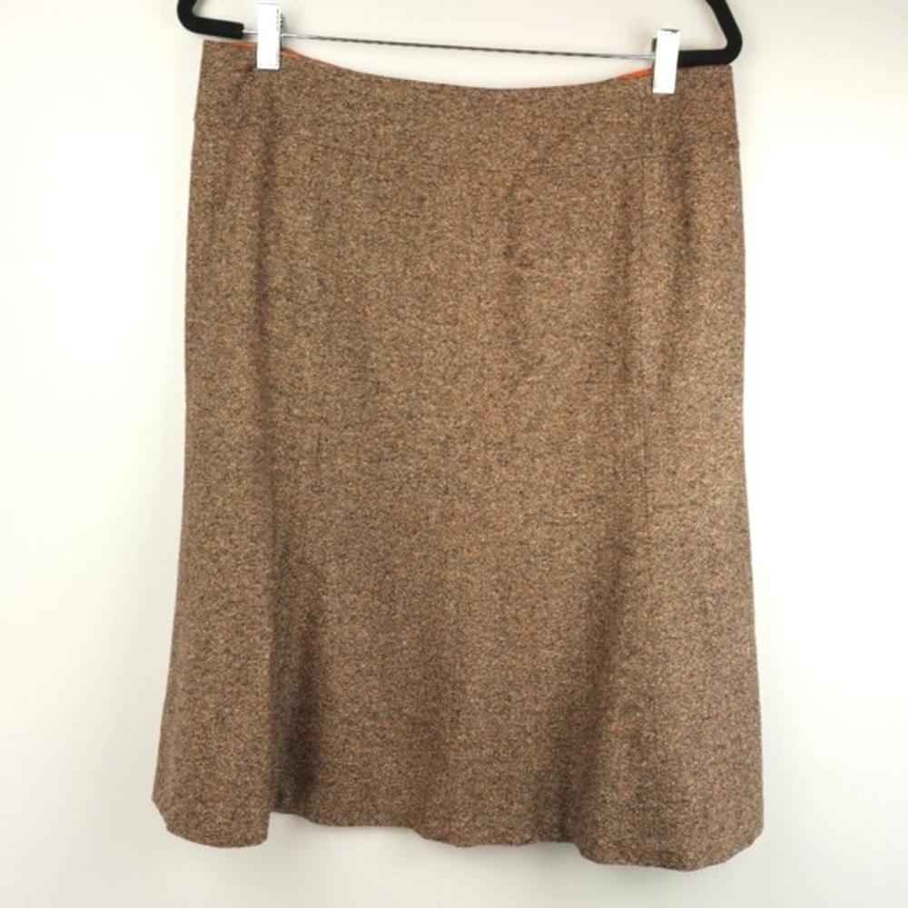Talbots Wool Silk Blend Midi Skirt Lined Brown Size 12